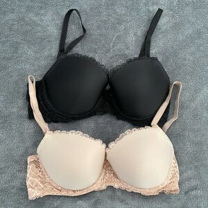 Victoria's Secret Black and Tan Dream Angels Demi Lace Bras Set of Two Size 32D